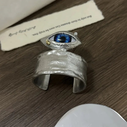 Vintage Ethnic Alloy Metal Blue Eyes Cuff Bracelet