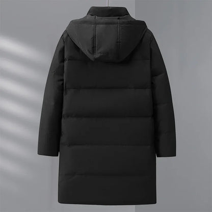 Men's hooded long duck down coat