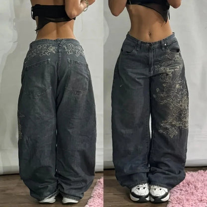 Fashion retro punk high waist wide leg trousers