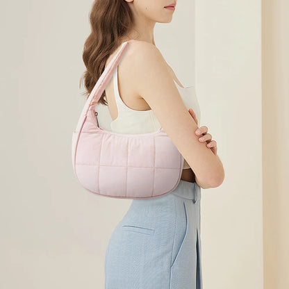 Small puffer crescent shoulder bag for women