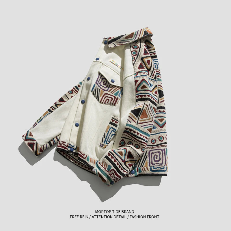 Ethnic style spliced loose single-breasted jacket
