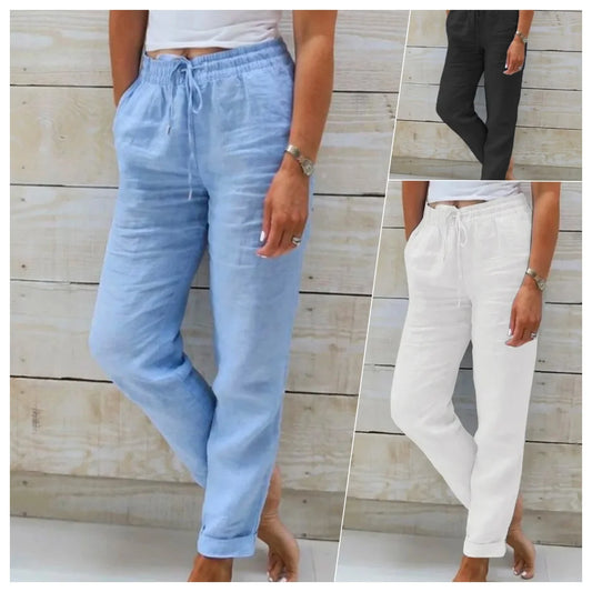 Women's high waist elastic casual trousers