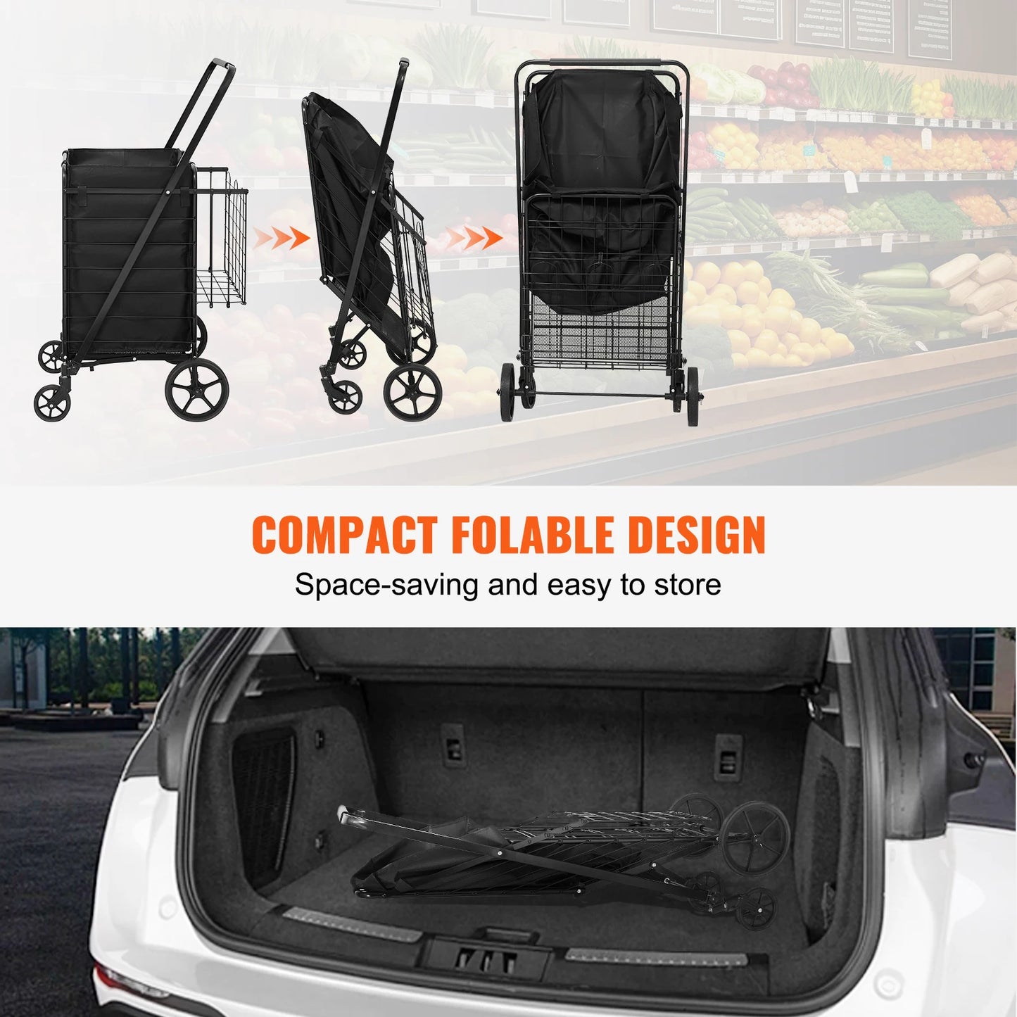 Folding Shopping Cart with Removable Waterproof Liner