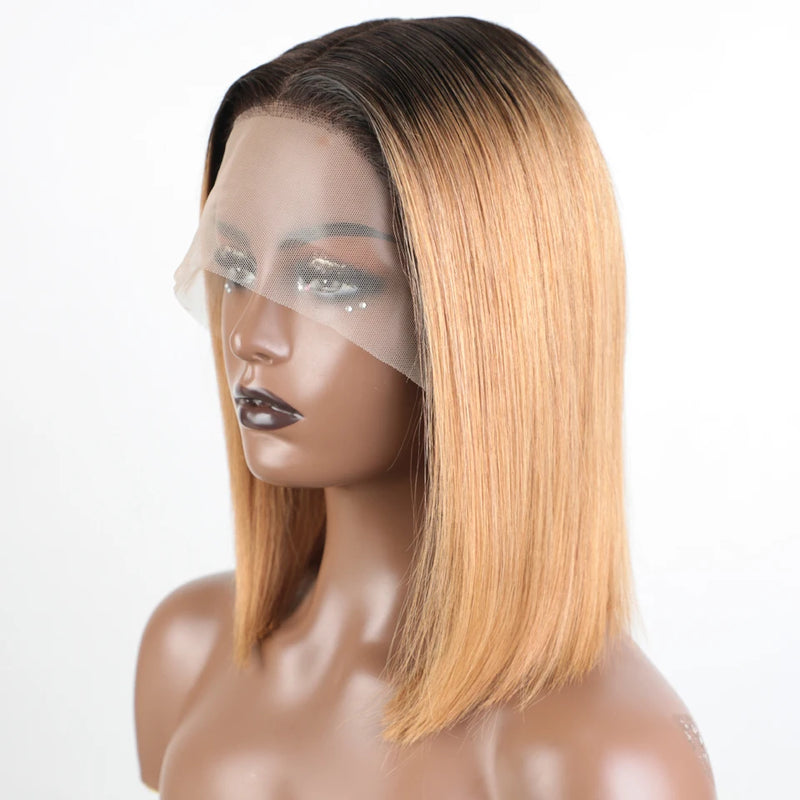 Gold Blonde Short Straight Bob Human Hair Wig