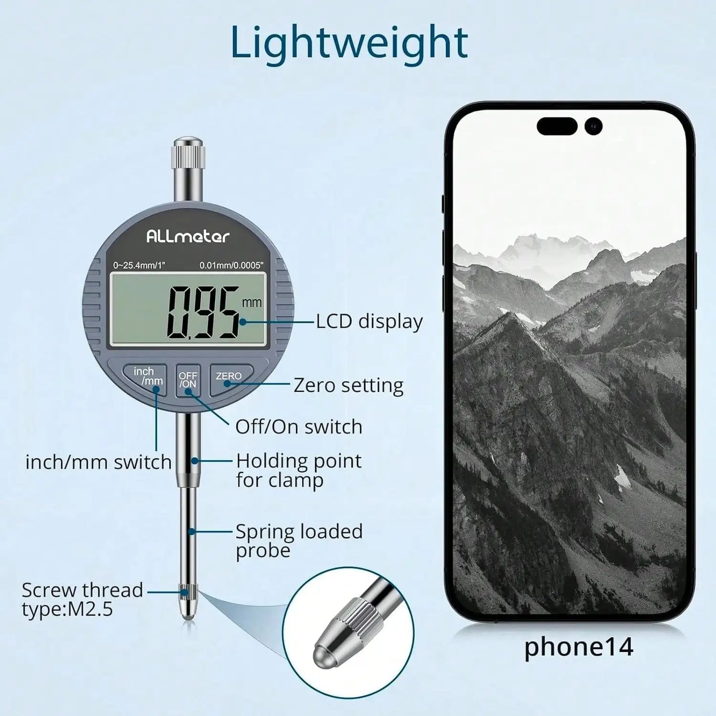 Digital probe indicator test gauge range
