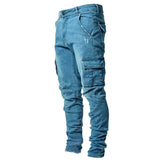 Multi Pockets Denim Mid Waist Cargo Jeans