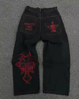 Gothic Retro Cross Rhinestone Wide Leg Trouser