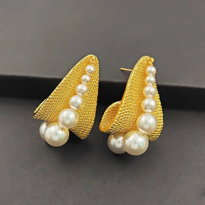 Geometric Metal Imitation Pearl Post Earrings
