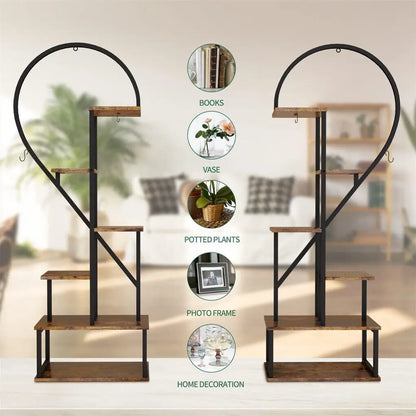 6 tier wood and metal plant flower rack