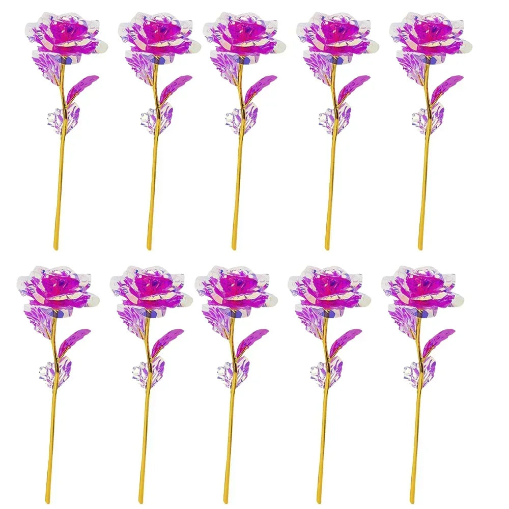 10pcs eternal colorful gold rose