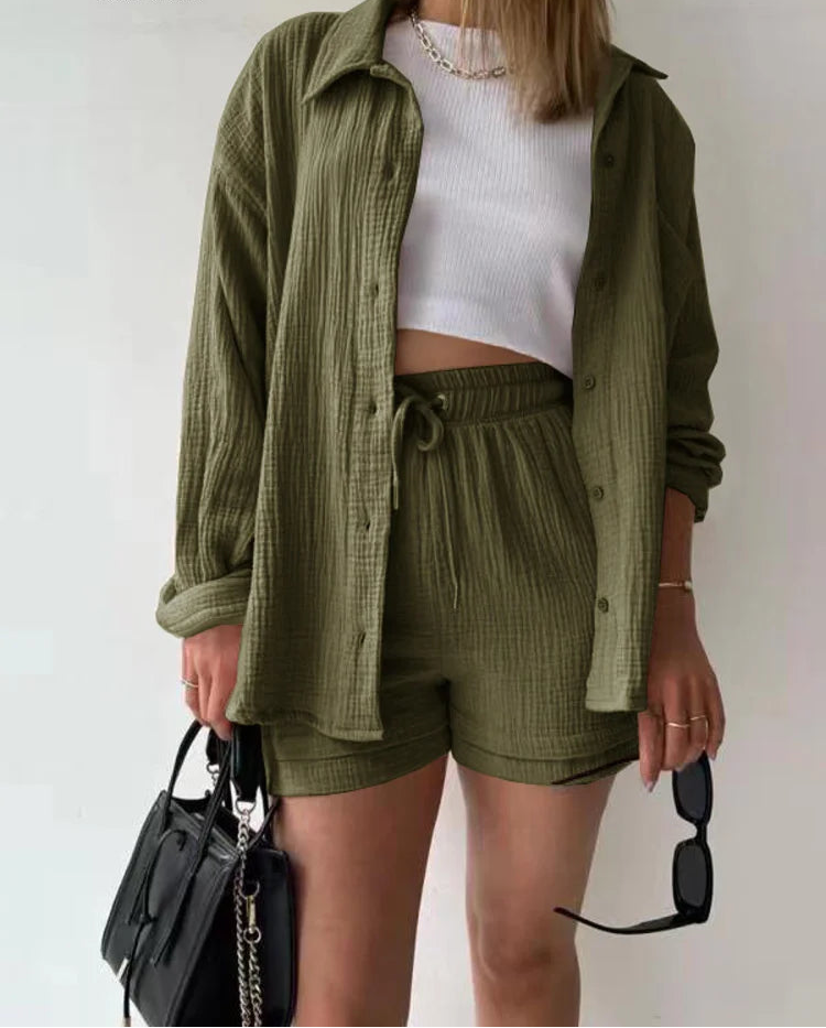 Lace up wide leg lady pants set