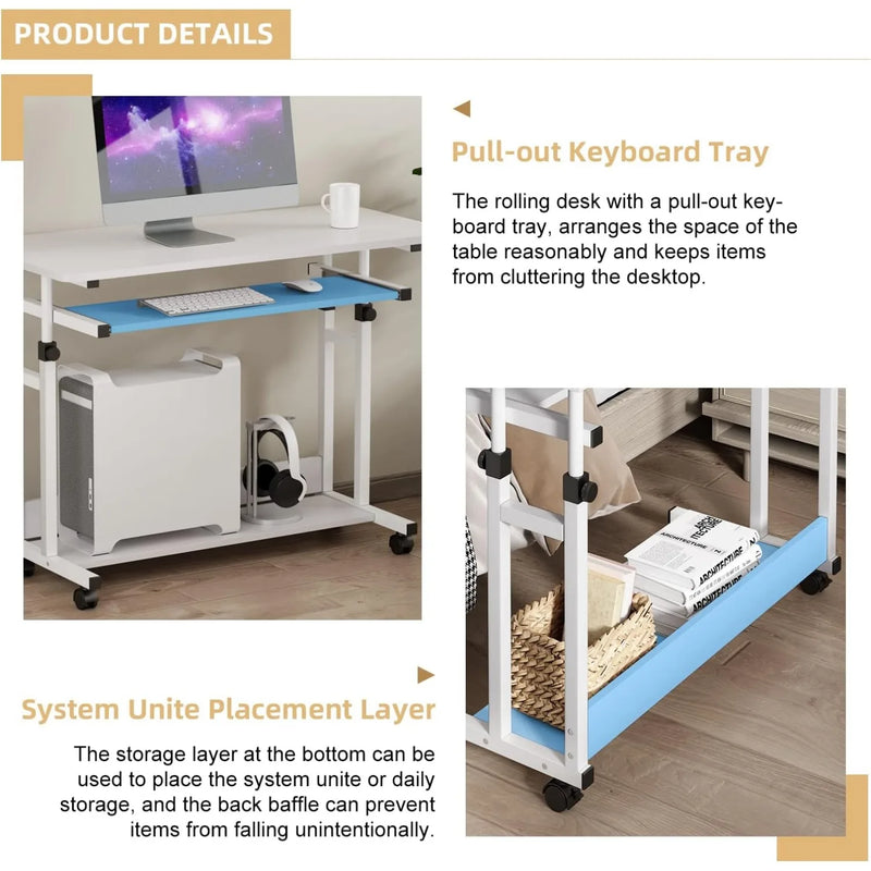 Portable Office Desk with Movable Wheels