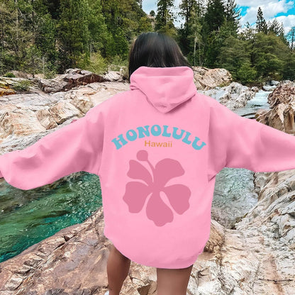 Women's fleece hooded flower embroidered sweatshirt