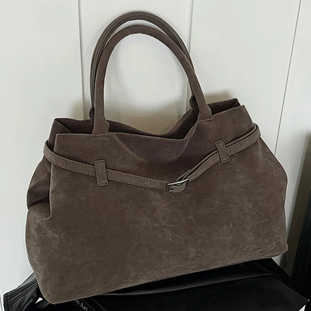 Buckle decorative design faux suede handbag