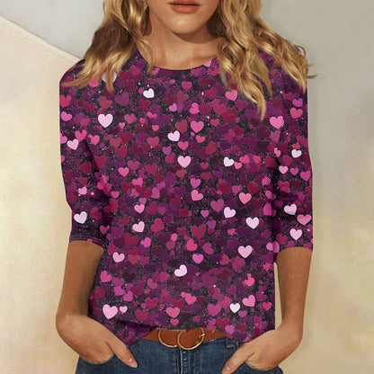 Heart print long sleeve top for women