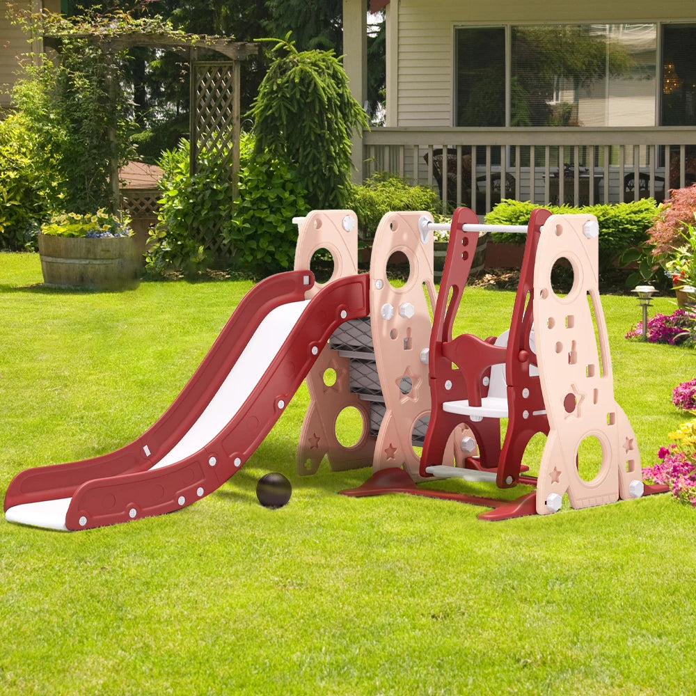 Kids swing and slide set with basketball hoop