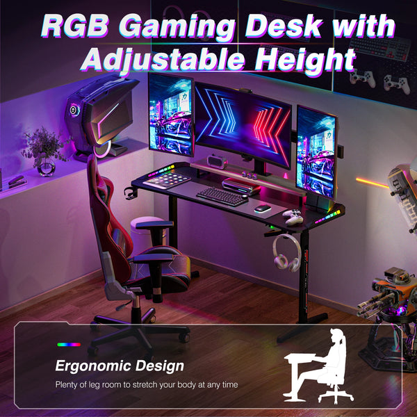 Height Adjustable Computer Desk with RGB LED Lights