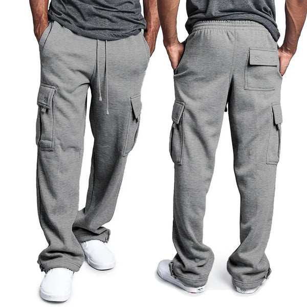 Straight Fit Drawstring Long Multi-pocket Pants