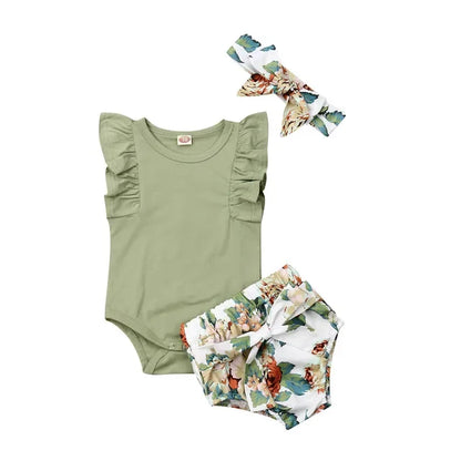 Leopard print short sleeve romper 3pcs outfit set
