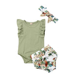 Leopard Print Short Sleeve Romper 3pcs Outfit Set