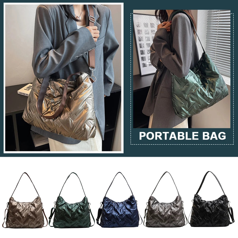 Cotton padded winter shoulder handbag