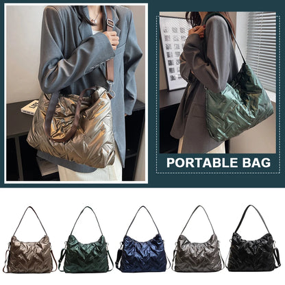 Cotton padded winter shoulder handbag