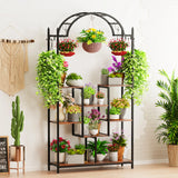 Arched Metal Flower Shelf with Hanging Hooks