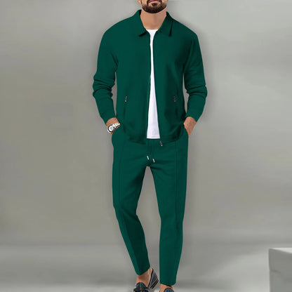 Men's plain waffle long sleeve pants suit
