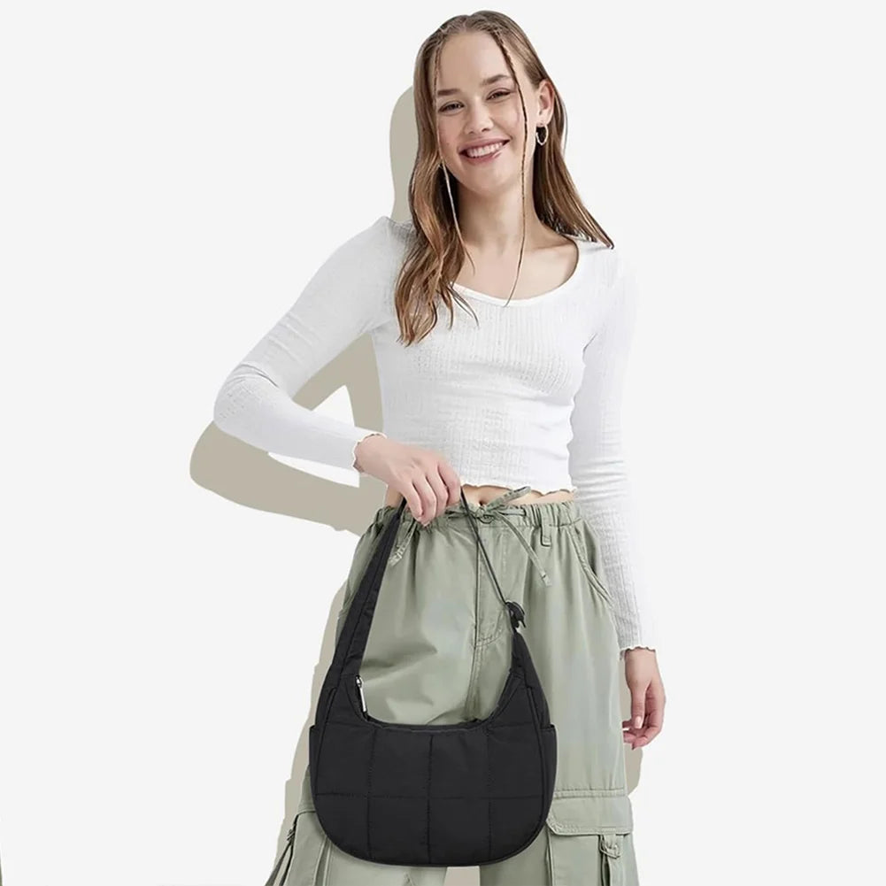 Small puffer crescent shoulder bag for women