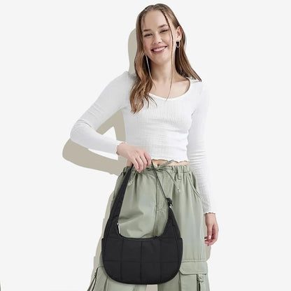 Small puffer crescent shoulder bag for women