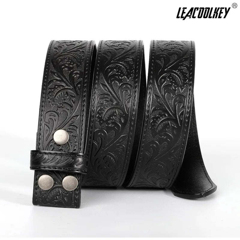 Floral engraved embossed leather belt strap