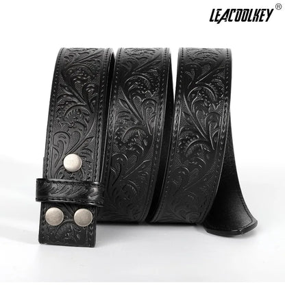 Floral engraved embossed leather belt strap