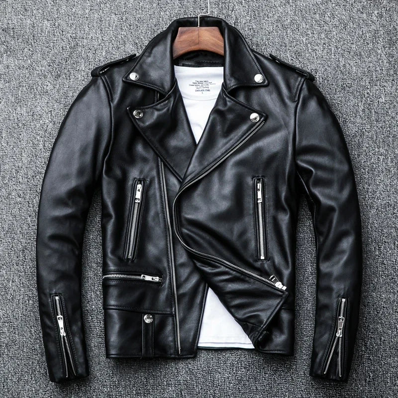 Genuine leather slim fit jacket