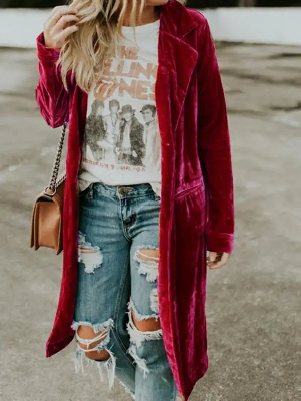 Long sleeve loose pocket ladies coats