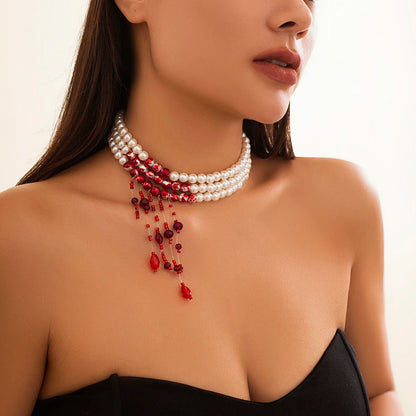 Halloween Vintage Imitation Pearl Tassel Pendant Necklace