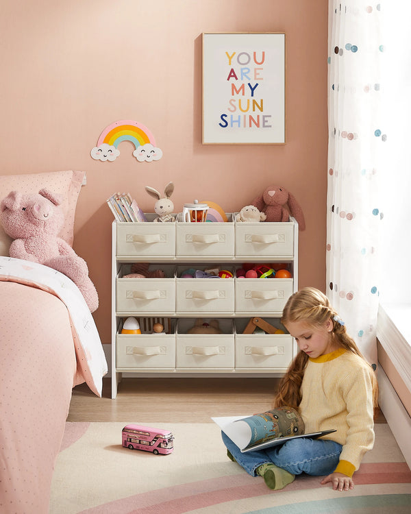 Kid Toy Shelf with 9 Non-Woven Fabric Boxes