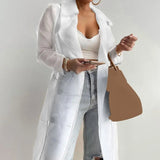 Mesh Transparent Long Sleeve Buttoned Overcoat