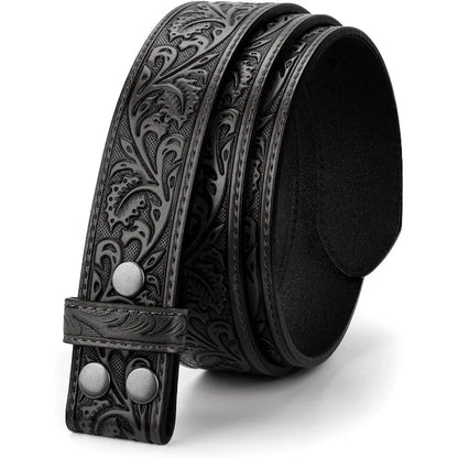 Floral engraved embossed leather belt strap
