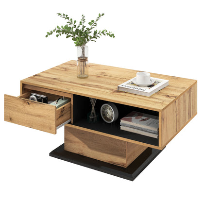 Wood grain coffee table with handle- drawer