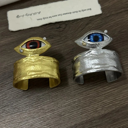 Vintage Ethnic Alloy Metal Blue Eyes Cuff Bracelet