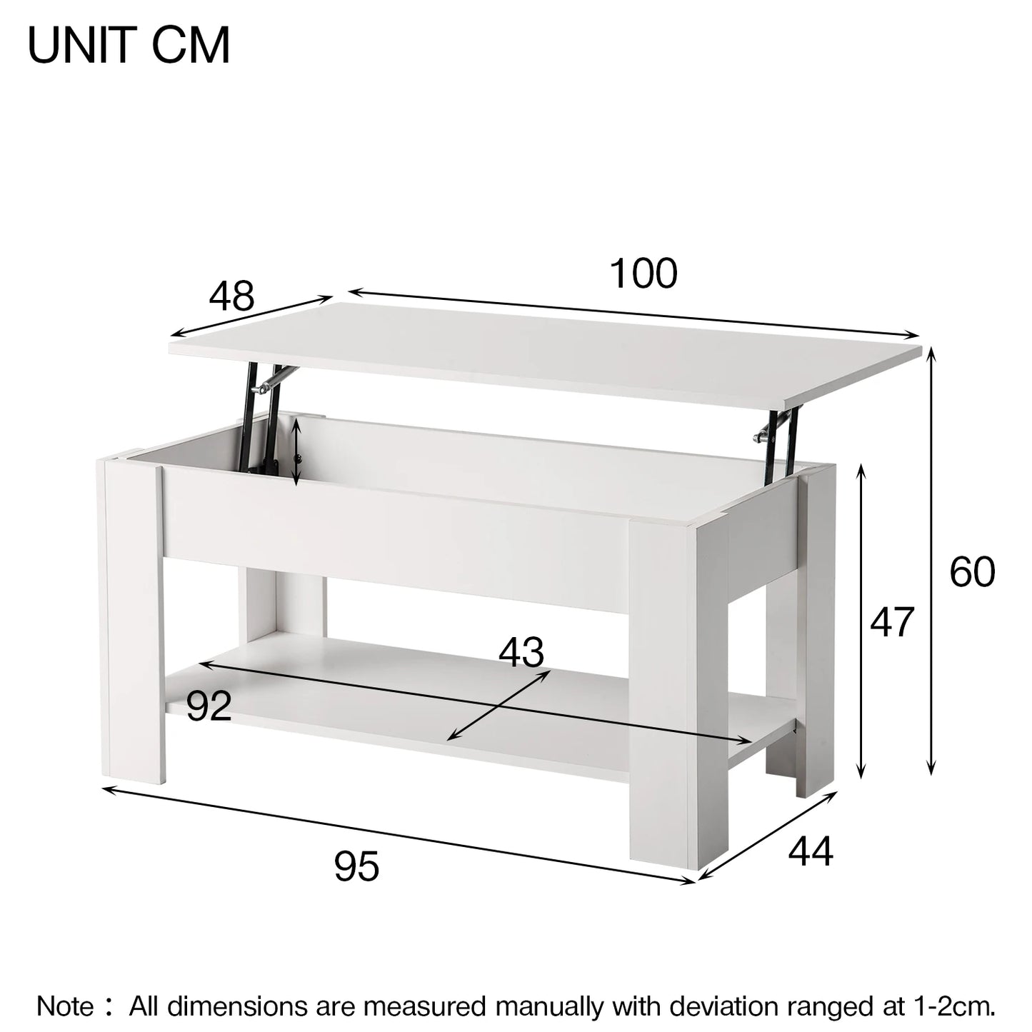 Lift up top coffee table with storage and shelf