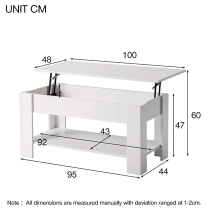 Lift up top coffee table with storage and shelf
