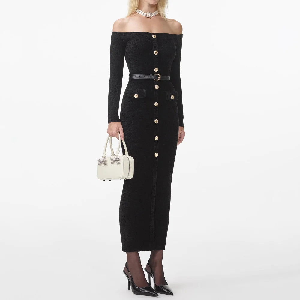 Knitted single breasted corset dress