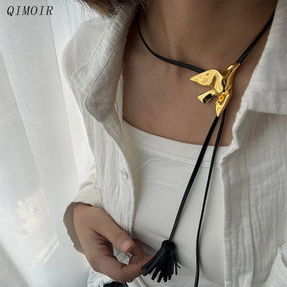 PU Leather Chain Metal Peace Dove Necklace