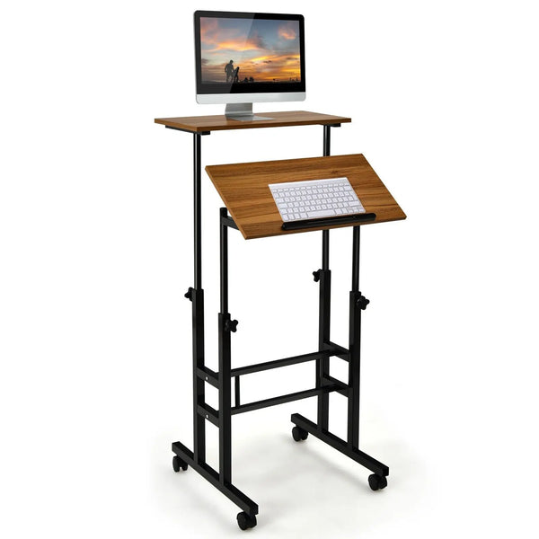 2-Tier Adjustable Computer Desk on Wheels