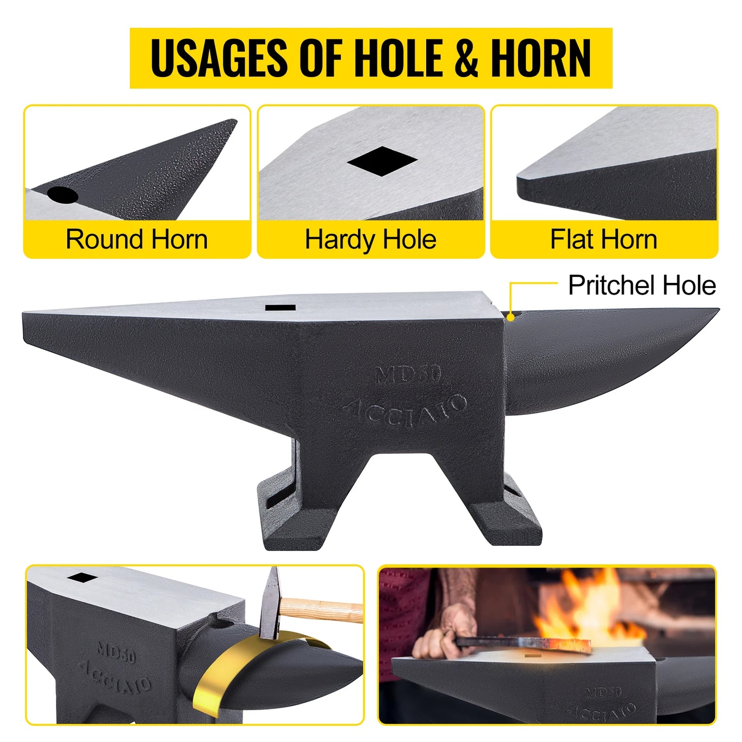 Single round horn anvil steel block