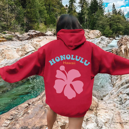 Women's fleece hooded flower embroidered sweatshirt