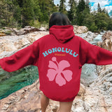 Women's Fleece Hooded Flower Embroidered Sweatshirt