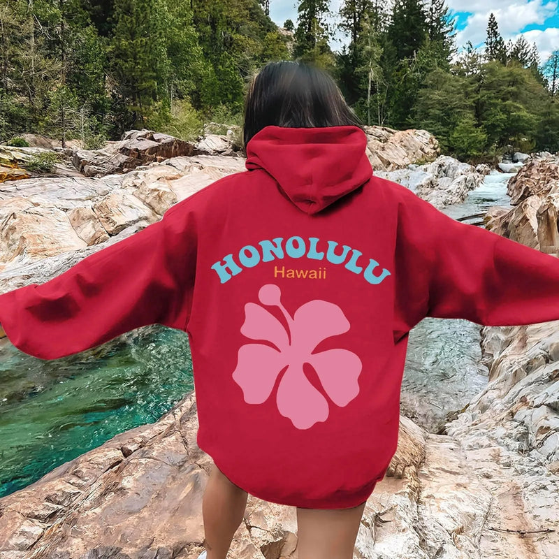 Women's Fleece Hooded Flower Embroidered Sweatshirt