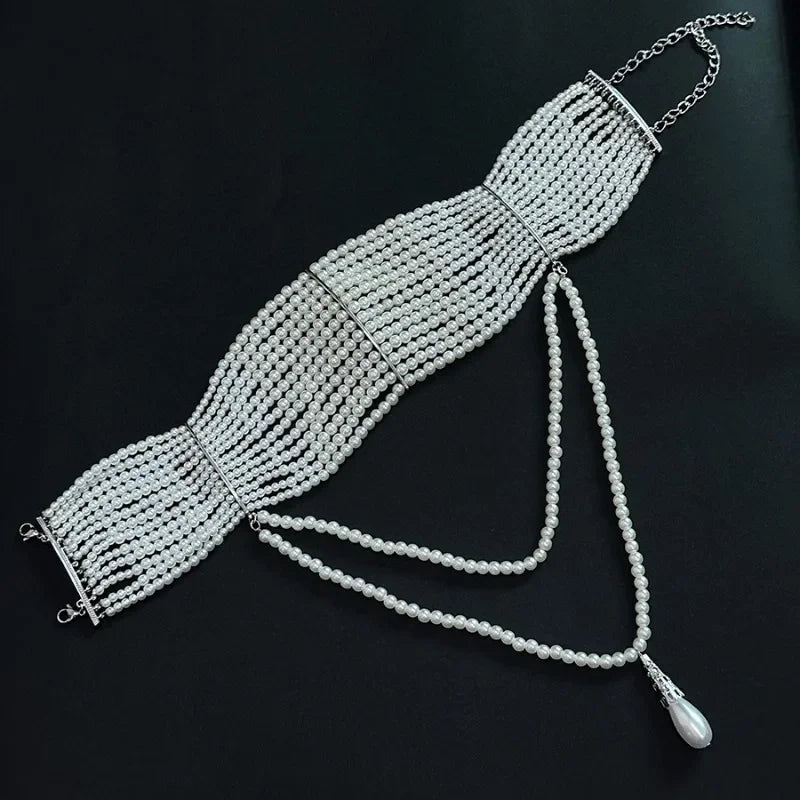 Multi Layer Simulated Pearl Tassel Pendant Necklace